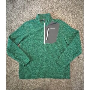 Eddie Bauer Men's Quarter-Zip Green Fleece Pullover Sz Large Excellent Condition